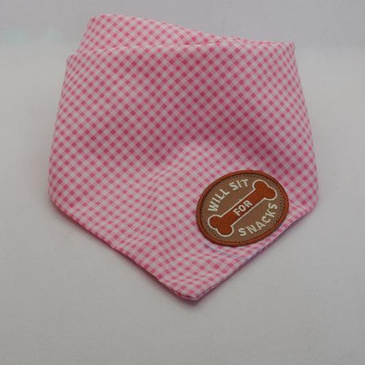 Pink Gingham Dog Bandana, Will Sit for Snacks