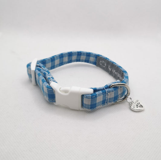 Blue and White Gingham Dog Collar