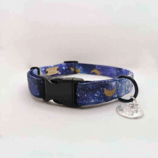 Gold Blue Moon and Star Dog Collar