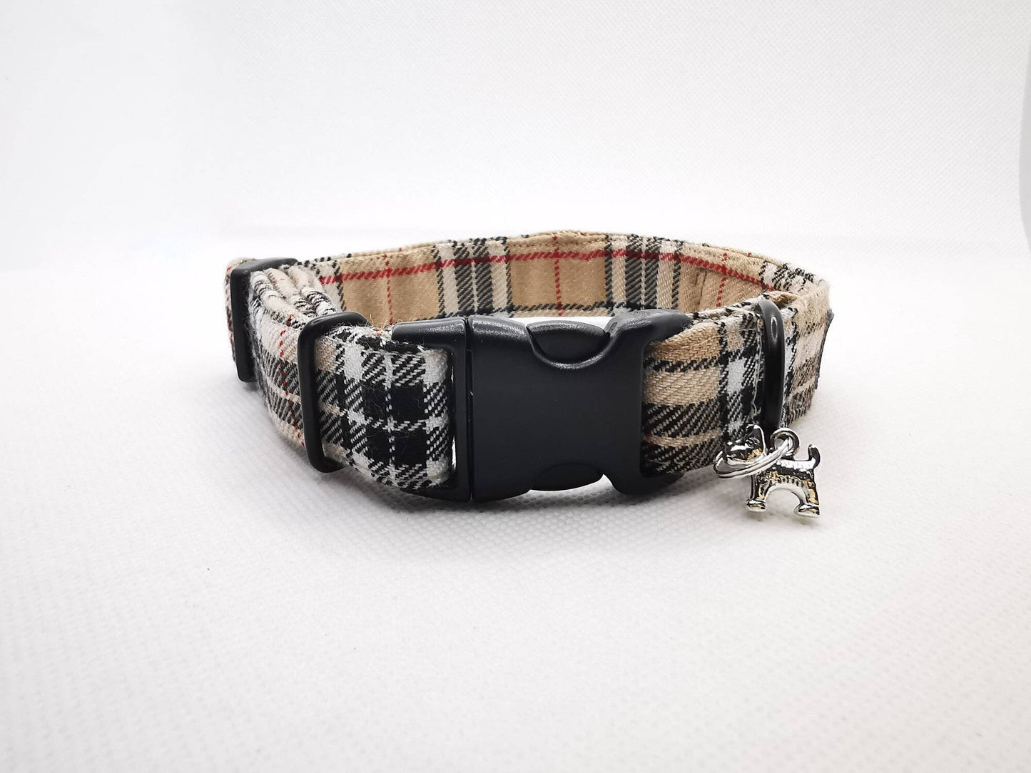 Beige Tartan Dog Collar 